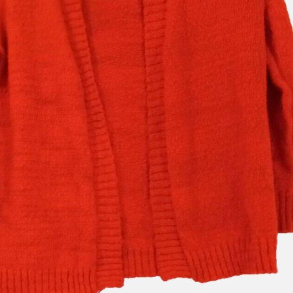 Orange Textured Knit Open Cardigan Women’s Small Crop Sweater 3/4 Sleeve Cotton - Picture 6 of 8